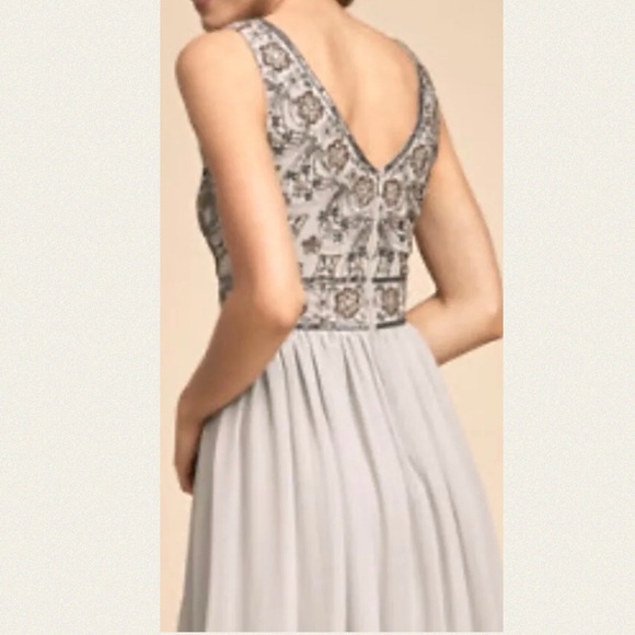 New BHLDN Mischa 12 | Lg Blue Grey Embellished Bodice Chiffon Maxi Gown - Picture 7 of 9